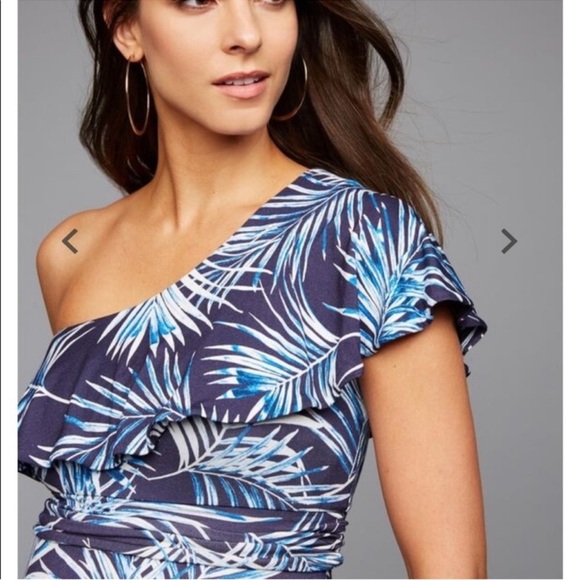 A Pea In The Pod One Shoulder Maxi Maternity Dress Jersey Stretch Tropical - Picture 3 of 7